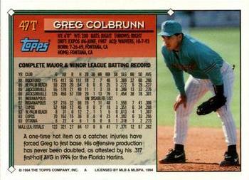 1994 Topps Traded Greg Colbrunn 47T Florida Marlins