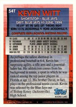 1994 Topps Traded Kevin Witt DPK, RC 54T Toronto Blue Jays