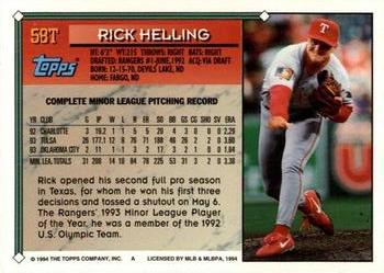 1994 Topps Traded Rick Helling 58T Texas Rangers