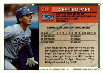 1994 Topps Traded Chan Ho Park RC 70T Los Angeles Dodgers