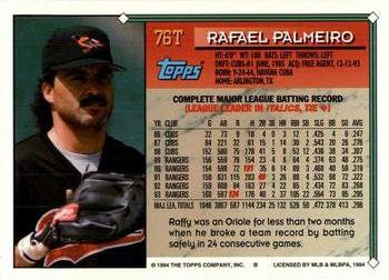 1994 Topps Traded Rafael Palmeiro 76T Baltimore Orioles