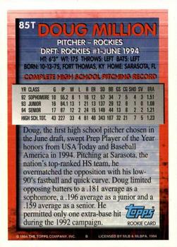 1994 Topps Traded Doug Million DPK, RC 85T Colorado Rockies
