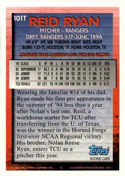 1994 Topps Traded Reid Ryan DPK, RC 101T Texas Rangers