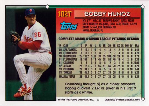 1994 Topps Traded Bobby Munoz 102T Philadelphia Phillies