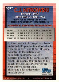 1994 Topps Traded C.J. Nitkowski DPK, RC 109T Cincinnati Reds