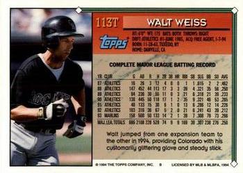 1994 Topps Traded Walt Weiss 113T Colorado Rockies