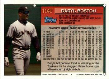 1994 Topps Traded Daryl Boston 114T New York Yankees