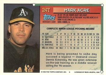 1994 Topps Traded Mark Acre RC 24T Oakland Athletics