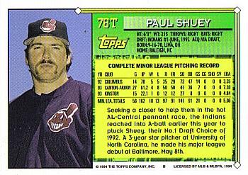 1994 Topps Traded Paul Shuey FS 78T Cleveland Indians