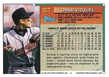 1994 Topps Traded Omar Vizquel 93T Cleveland Indians