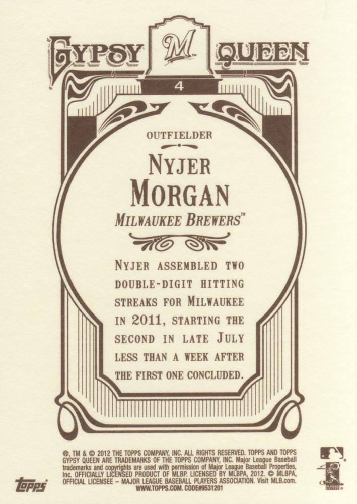 2012 Topps Gypsy Queen Nyjer Morgan # 4 Milwaukee Brewers