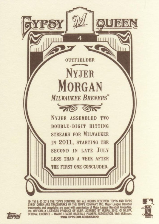 2012 Topps Gypsy Queen Nyjer Morgan # 4 Milwaukee Brewers