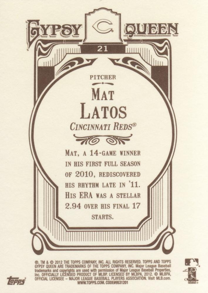 2012 Topps Gypsy Queen Mat Latos # 21 Cincinnati Reds