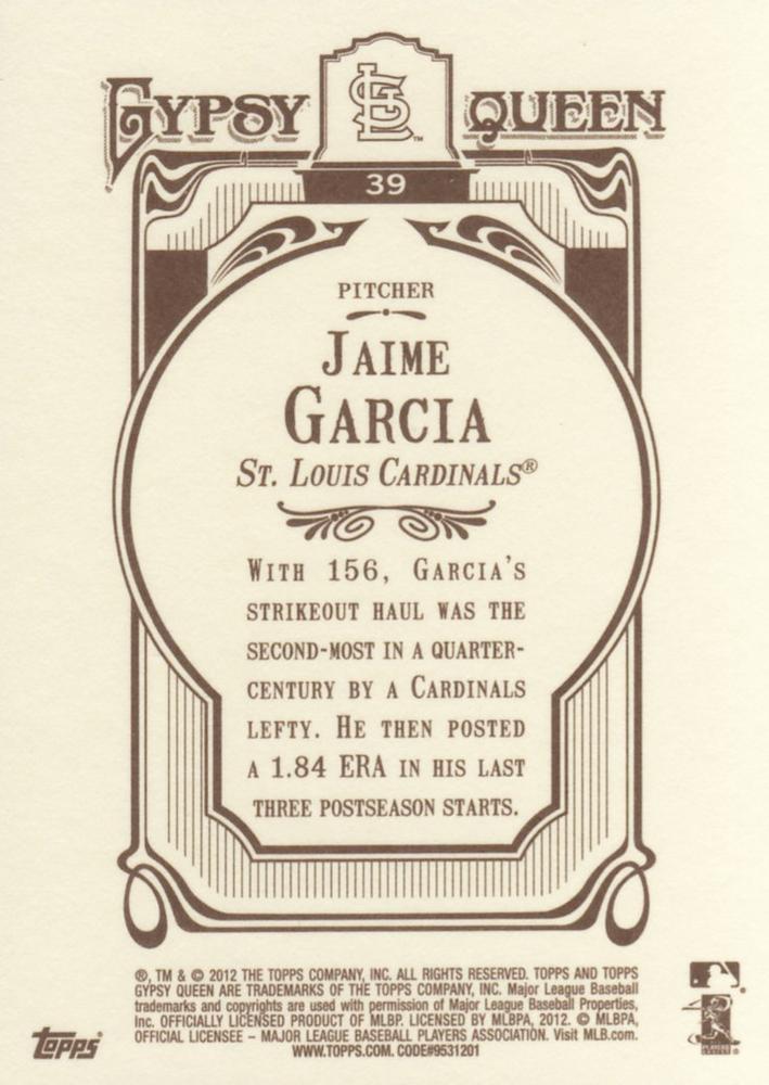 2012 Topps Gypsy Queen Jaime Garcia # 39 St. Louis Cardinals