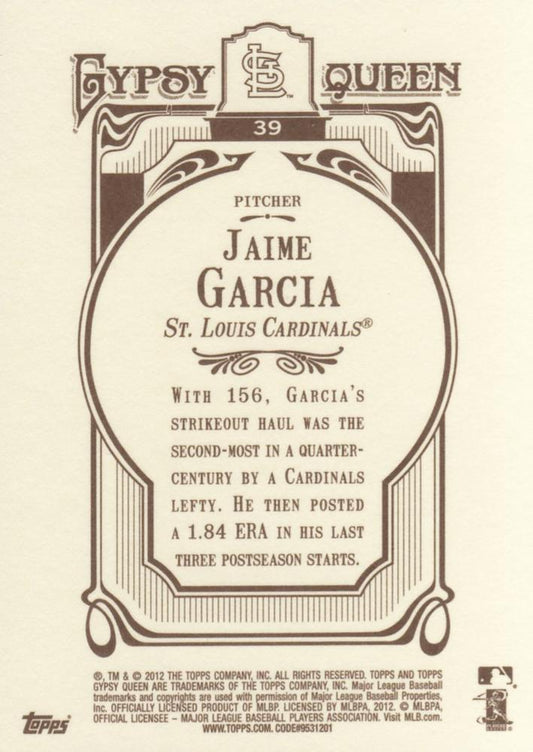 2012 Topps Gypsy Queen Jaime Garcia # 39 St. Louis Cardinals