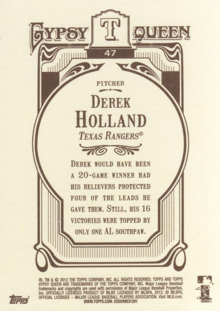 2012 Topps Gypsy Queen Derek Holland # 47 Texas Rangers