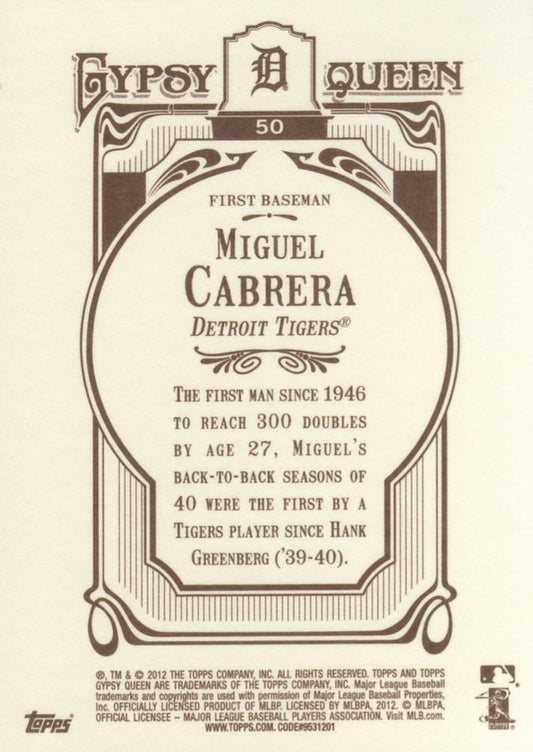 2012 Topps Gypsy Queen Miguel Cabrera # 50a Detroit Tigers