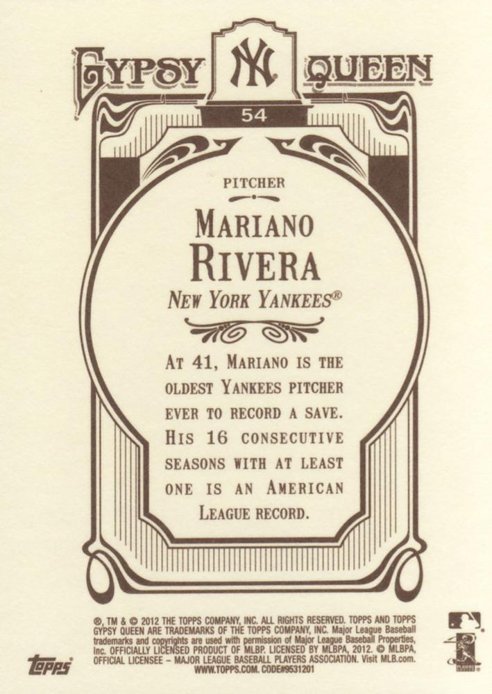 2012 Topps Gypsy Queen Mariano Rivera # 54a New York Yankees