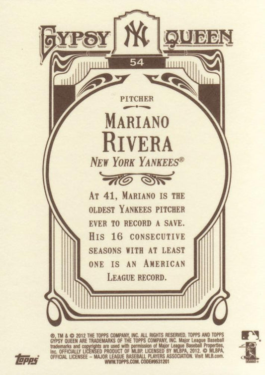 2012 Topps Gypsy Queen Mariano Rivera # 54a New York Yankees
