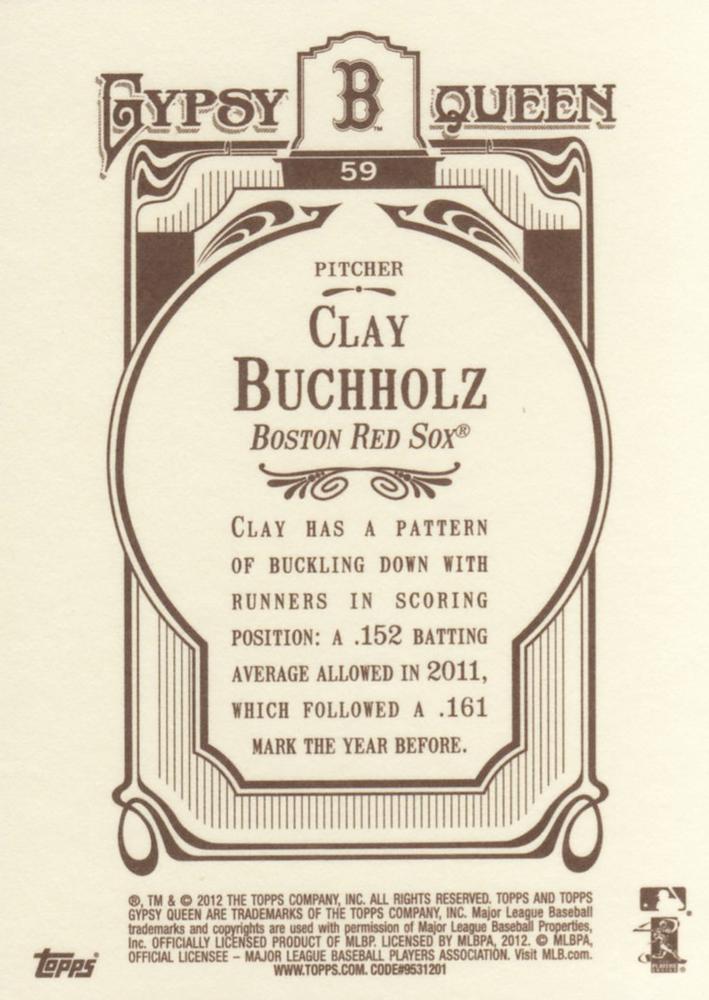 2012 Topps Gypsy Queen Clay Buchholz # 59 Boston Red Sox