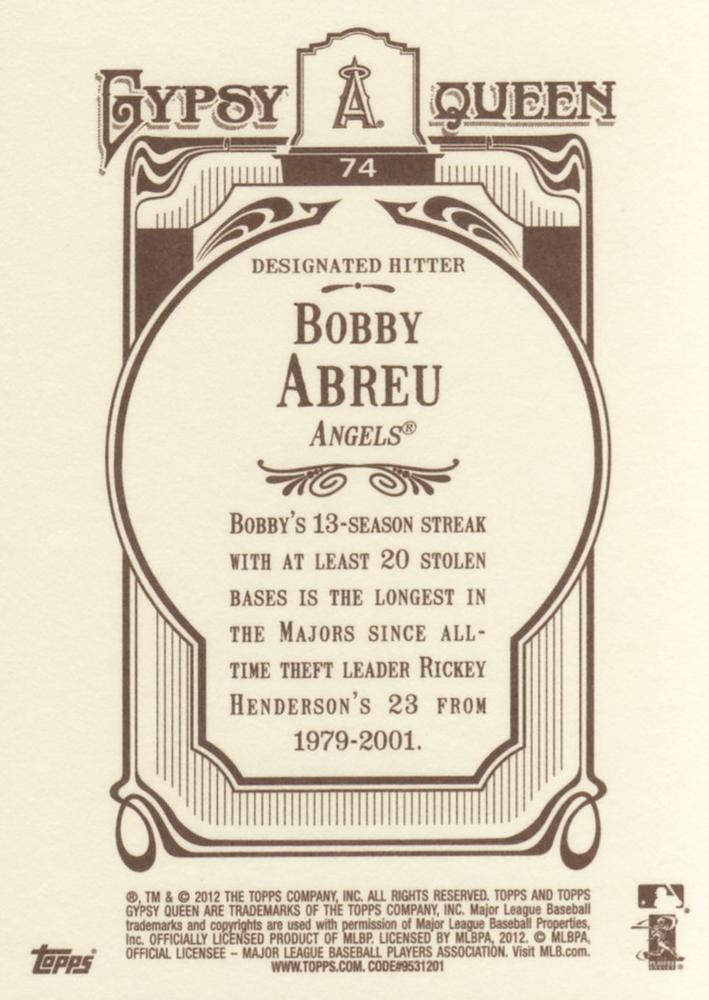 2012 Topps Gypsy Queen Bobby Abreu # 74 Los Angeles Angels