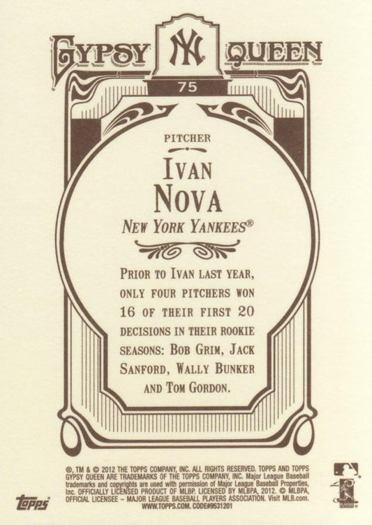 2012 Topps Gypsy Queen Ivan Nova # 75 New York Yankees