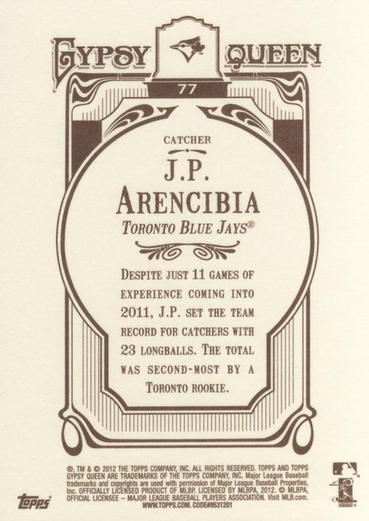 2012 Topps Gypsy Queen J.P. Arencibia # 77 Toronto Blue Jays