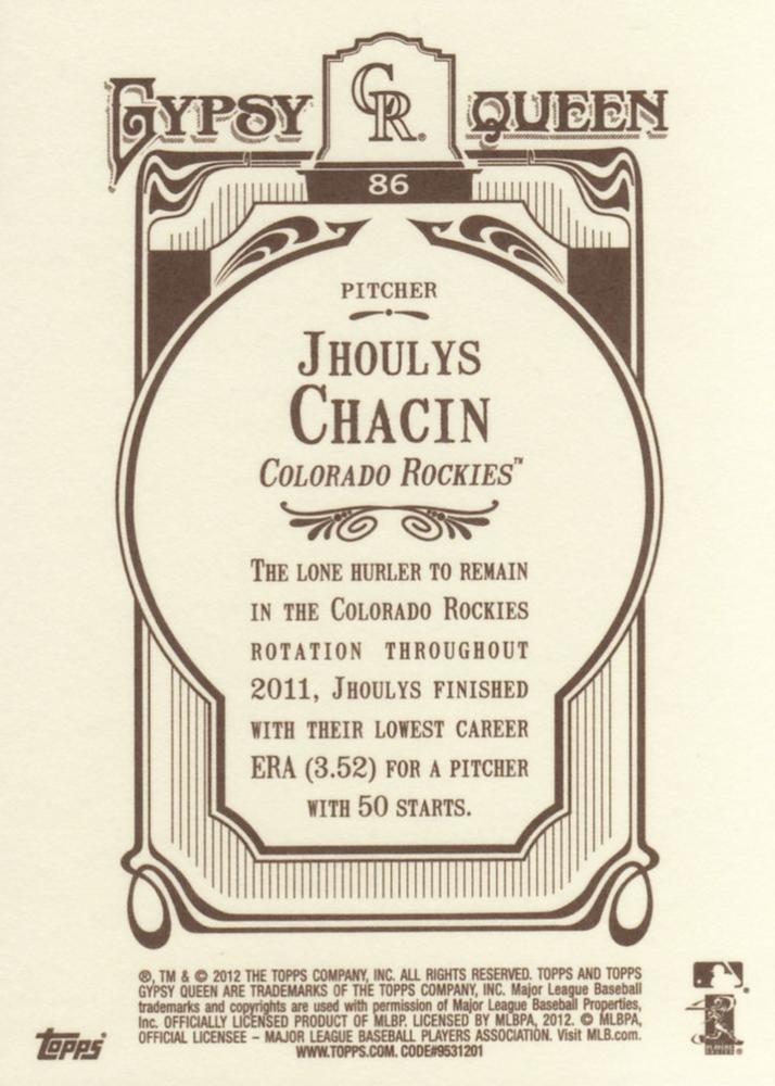 2012 Topps Gypsy Queen Jhoulys Chacin # 86 Colorado Rockies