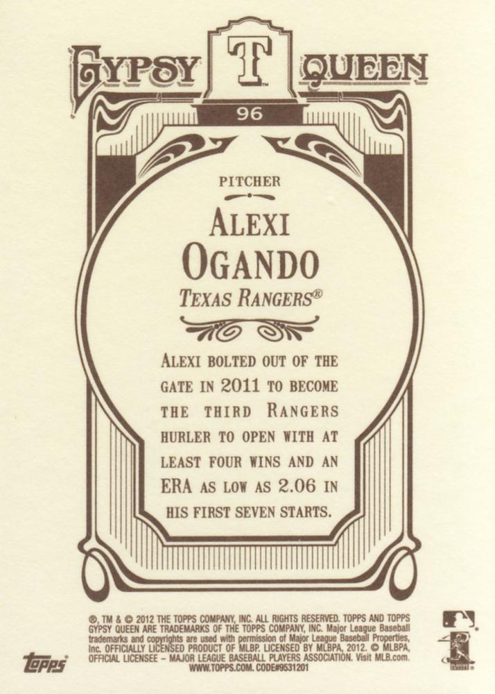 2012 Topps Gypsy Queen Alexi Ogando # 96 Texas Rangers