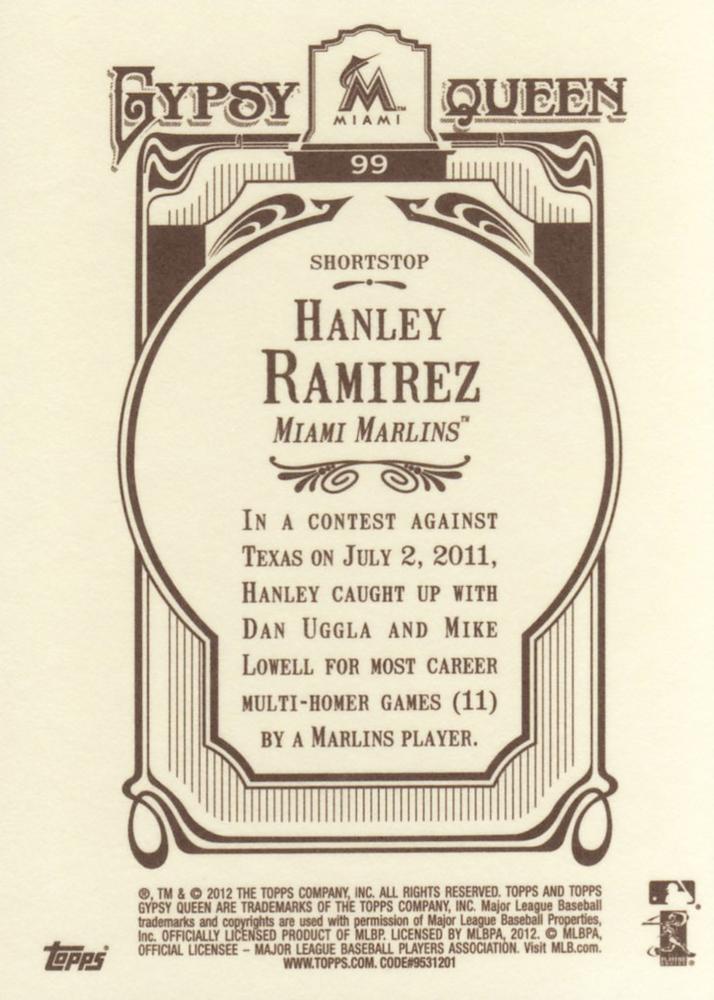 2012 Topps Gypsy Queen Hanley Ramirez # 99 Miami Marlins