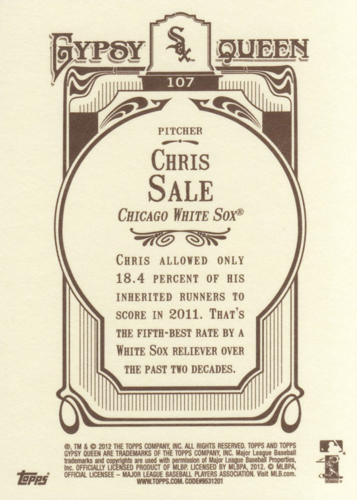 2012 Topps Gypsy Queen Chris Sale # 107 Chicago White Sox