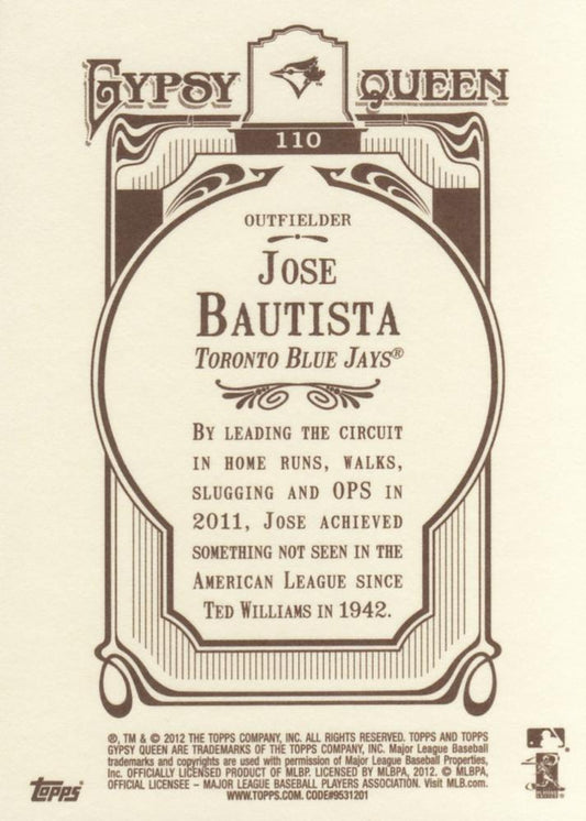 2012 Topps Gypsy Queen Jose Bautista # 110a Toronto Blue Jays