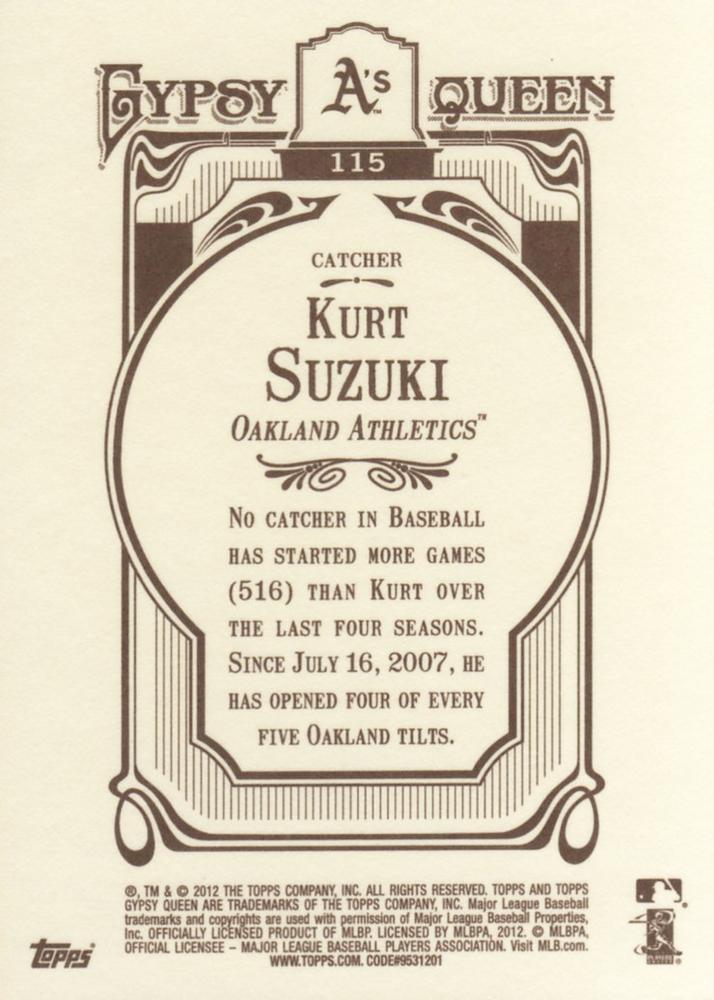 2012 Topps Gypsy Queen Kurt Suzuki # 115 Oakland Athletics