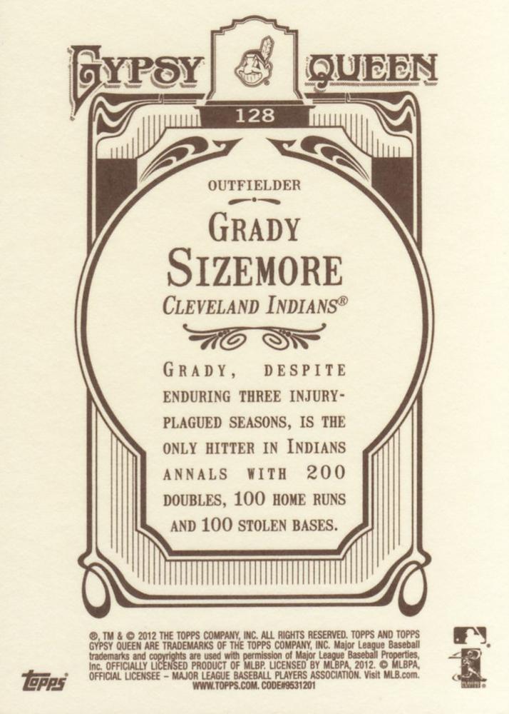2012 Topps Gypsy Queen Grady Sizemore # 128 Cleveland Indians