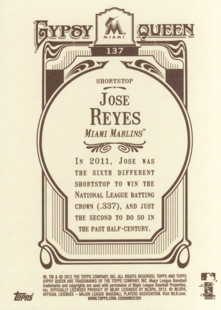 2012 Topps Gypsy Queen Jose Reyes # 137 Miami Marlins