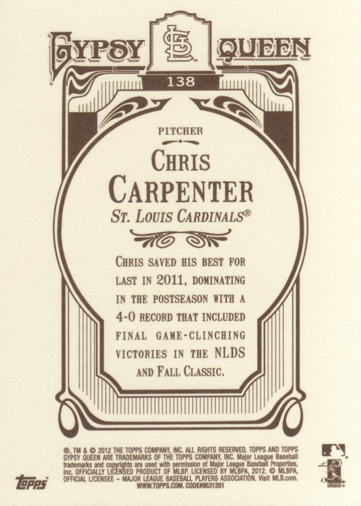 2012 Topps Gypsy Queen Chris Carpenter # 138 St. Louis Cardinals