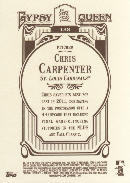 2012 Topps Gypsy Queen Chris Carpenter # 138 St. Louis Cardinals