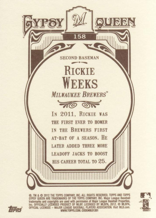 2012 Topps Gypsy Queen Rickie Weeks # 158 Milwaukee Brewers