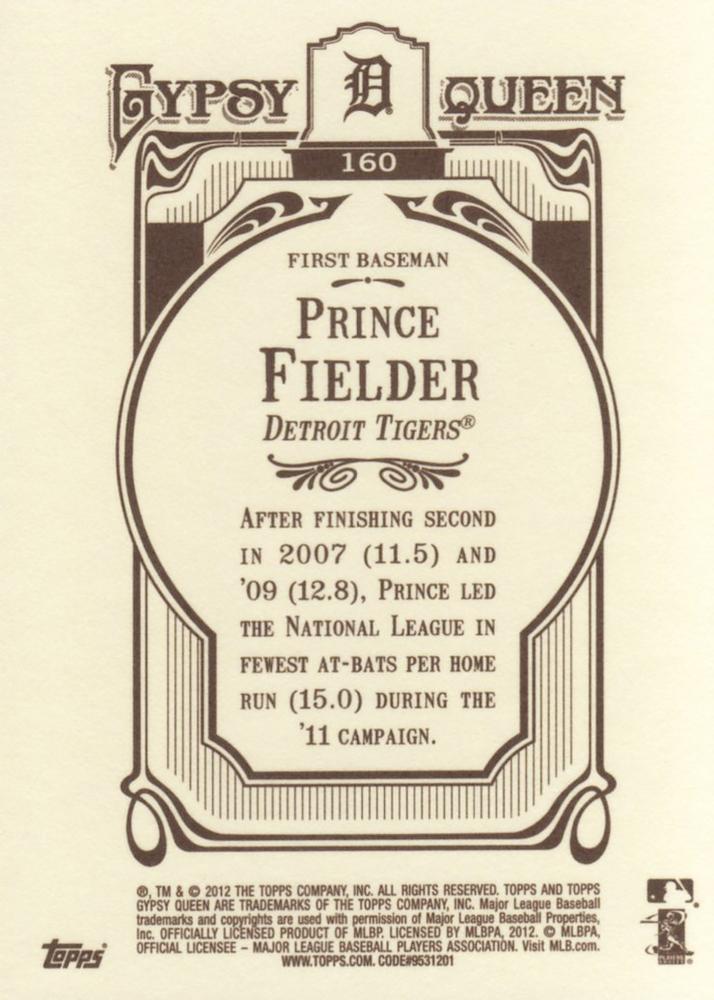 2012 Topps Gypsy Queen Prince Fielder # 160 Detroit Tigers