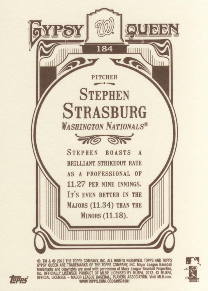 2012 Topps Gypsy Queen Stephen Strasburg # 184a Washington Nationals