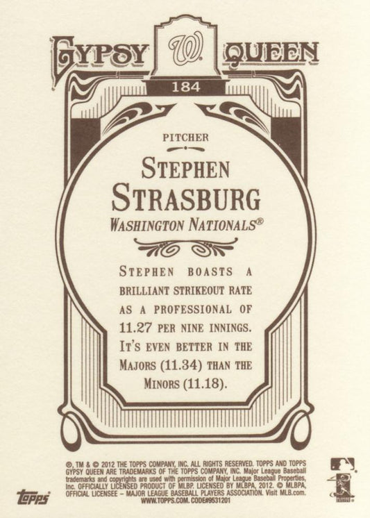 2012 Topps Gypsy Queen Stephen Strasburg # 184a Washington Nationals