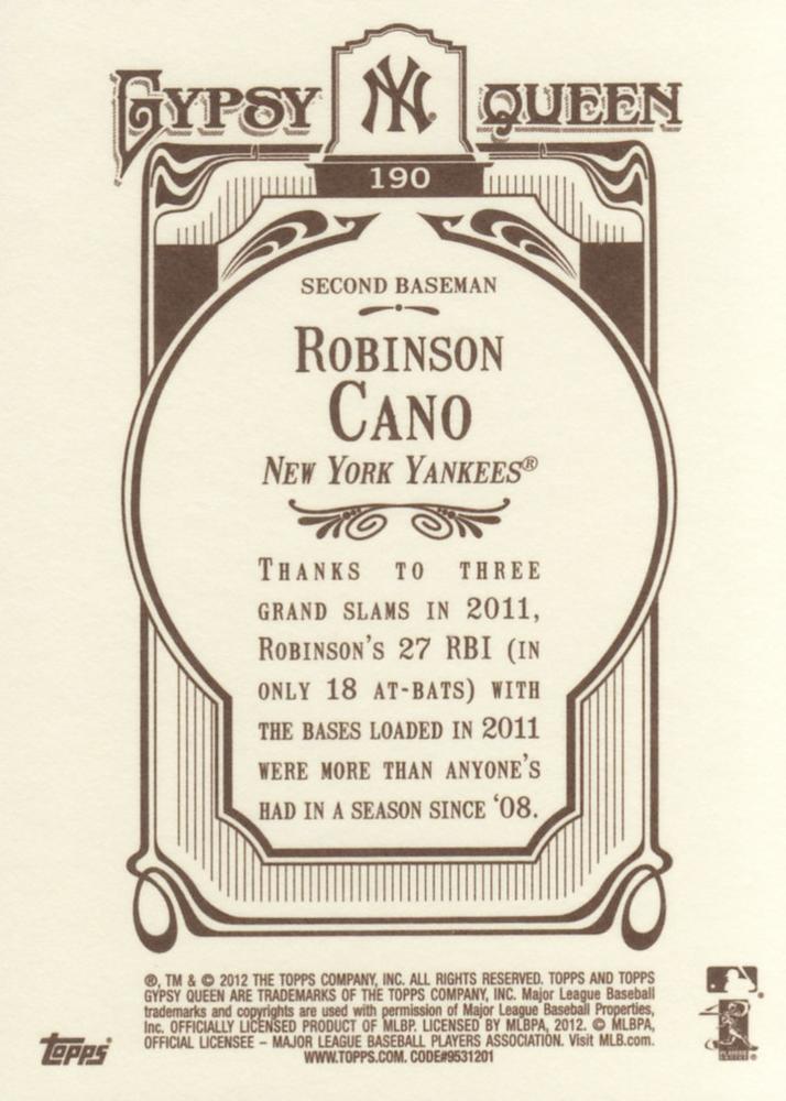 2012 Topps Gypsy Queen Robinson Cano # 190a New York Yankees