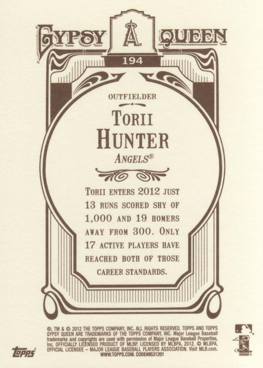 2012 Topps Gypsy Queen Torii Hunter # 194 Los Angeles Angels