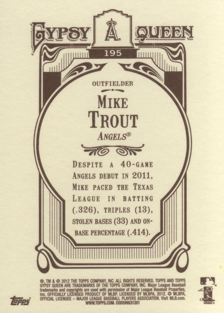 2012 Topps Gypsy Queen Mike Trout # 195 Los Angeles Angels