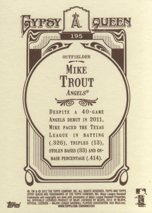 2012 Topps Gypsy Queen Mike Trout # 195 Los Angeles Angels