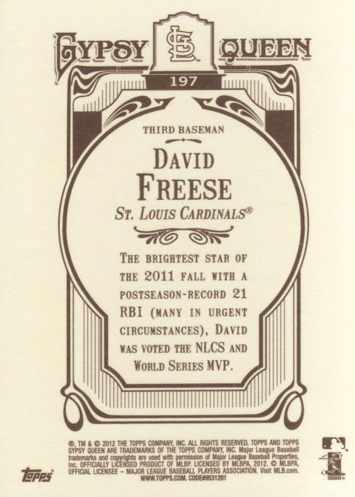 2012 Topps Gypsy Queen David Freese # 197a St. Louis Cardinals