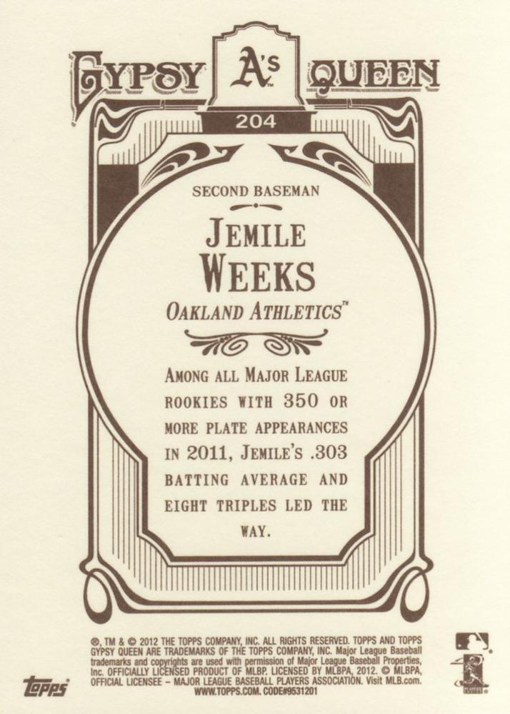 2012 Topps Gypsy Queen Jemile Weeks # 204 Oakland Athletics
