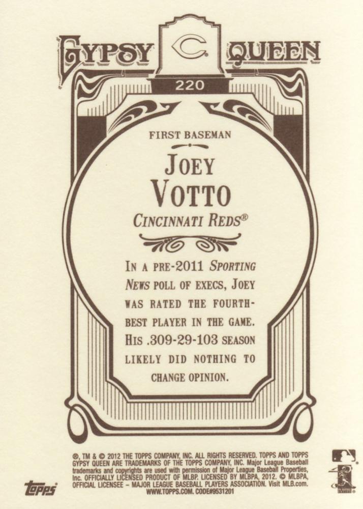 2012 Topps Gypsy Queen Joey Votto # 220a Cincinnati Reds