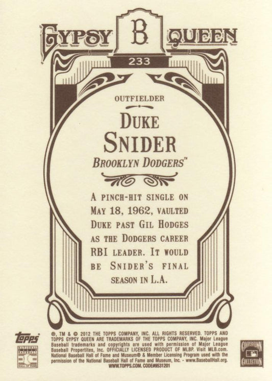 2012 Topps Gypsy Queen Duke Snider # 233 Brooklyn Dodgers