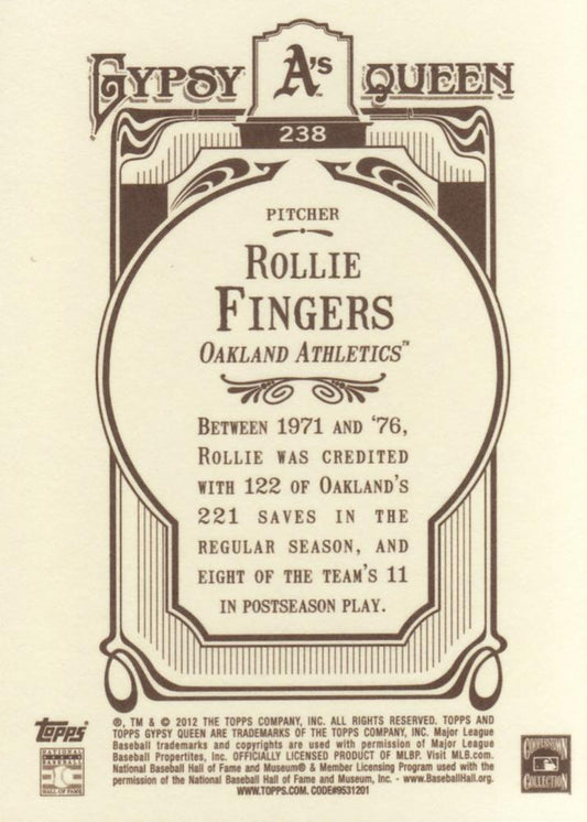 2012 Topps Gypsy Queen Rollie Fingers # 238 Oakland Athletics